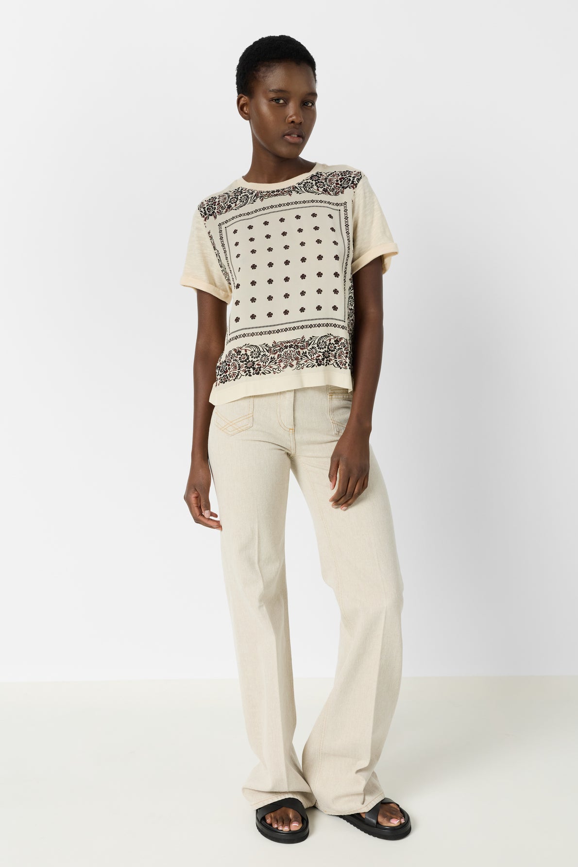 Women's T-shirt Soft 100 Percent Cotton Jersey Knit - Ecru Natural