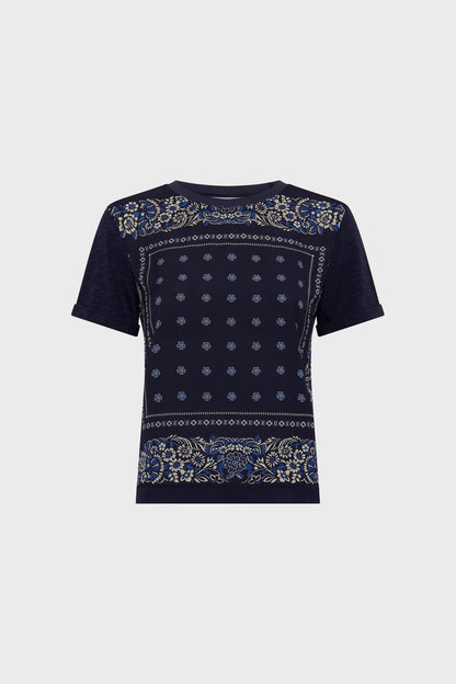 Women's T-Shirt Lightweight Fluid Front Print Jersey Knit - Navy