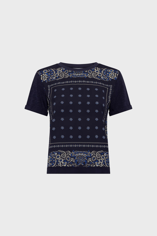 Women's T-Shirt Lightweight Fluid Front Print Jersey Knit - Navy