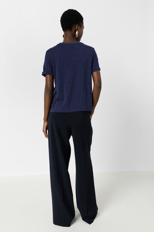 Women's T-Shirt Lightweight Fluid Front Print Jersey Knit - Navy