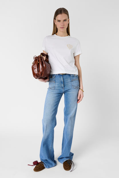 Women's T-Shirt With Embroidered Coat-of-Arms 100% Cotton - White