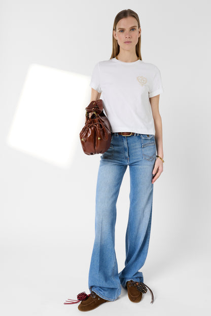 Women's T-Shirt With Embroidered Coat-of-Arms 100% Cotton - White