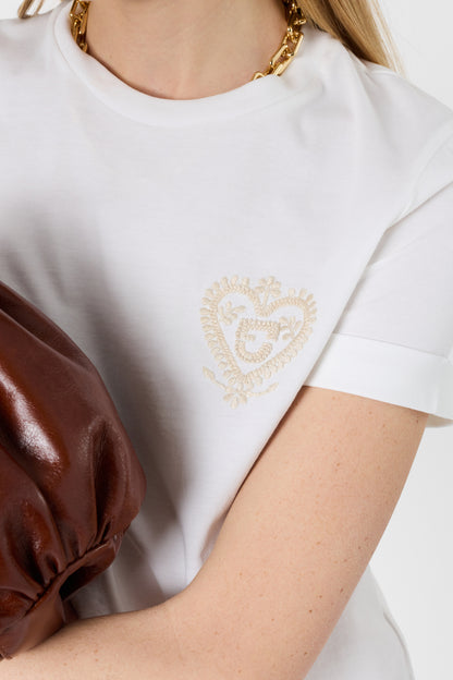 Women's T-Shirt With Embroidered Coat-of-Arms 100% Cotton - White
