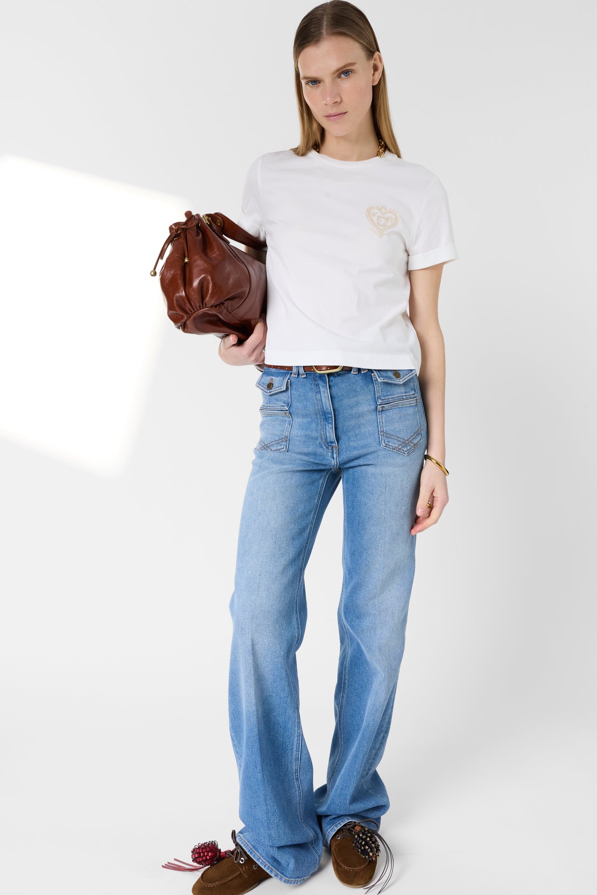 Women's T-Shirt With Embroidered Coat-of-Arms 100% Cotton - White