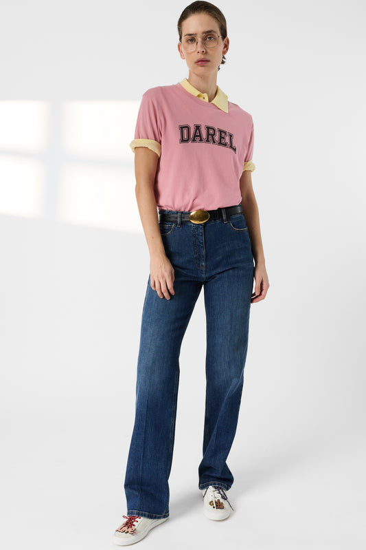 Unisex T-shirt Retro Campus Graphic 100% Cotton - Pink