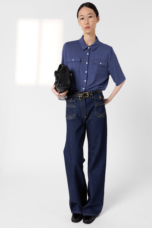 Unisex Polo T-Shirt Premium Organic Cotton Knit - Indigo