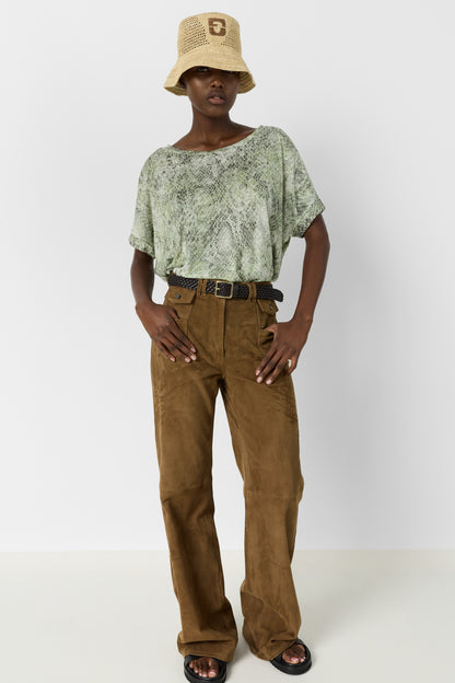 Women Oversized T-Shirt 100 Percent Cotton Jersey - Khaki-Green