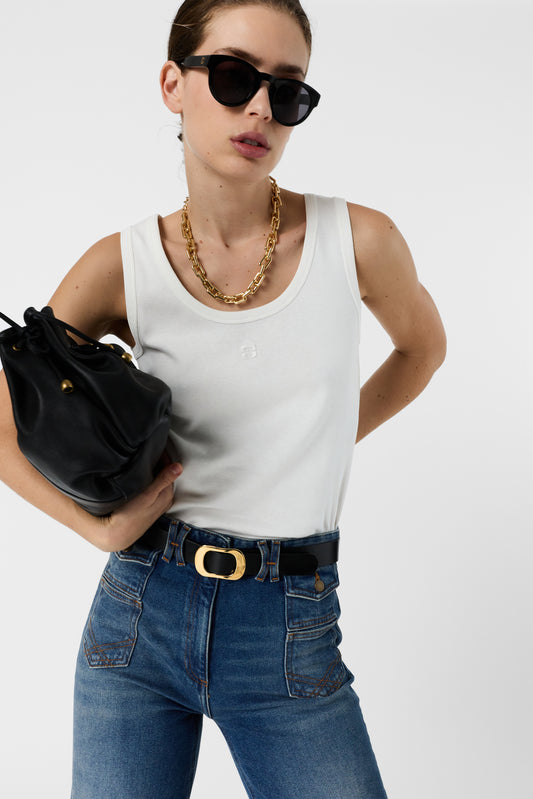 Women's Sleeveless Tank Top Round-Neck 100% Cotton - White