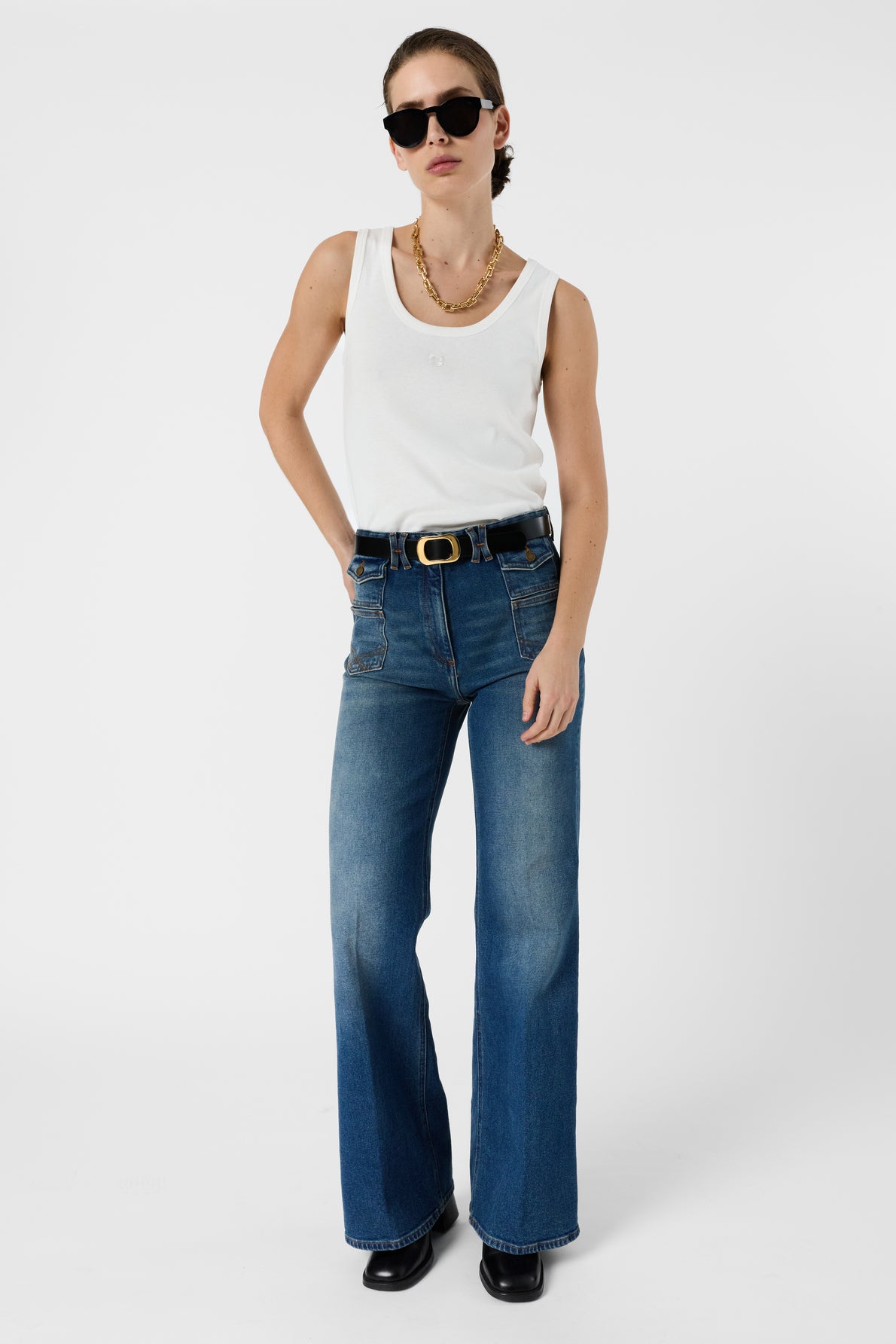 Women's Sleeveless Tank Top Round-Neck 100% Cotton - White