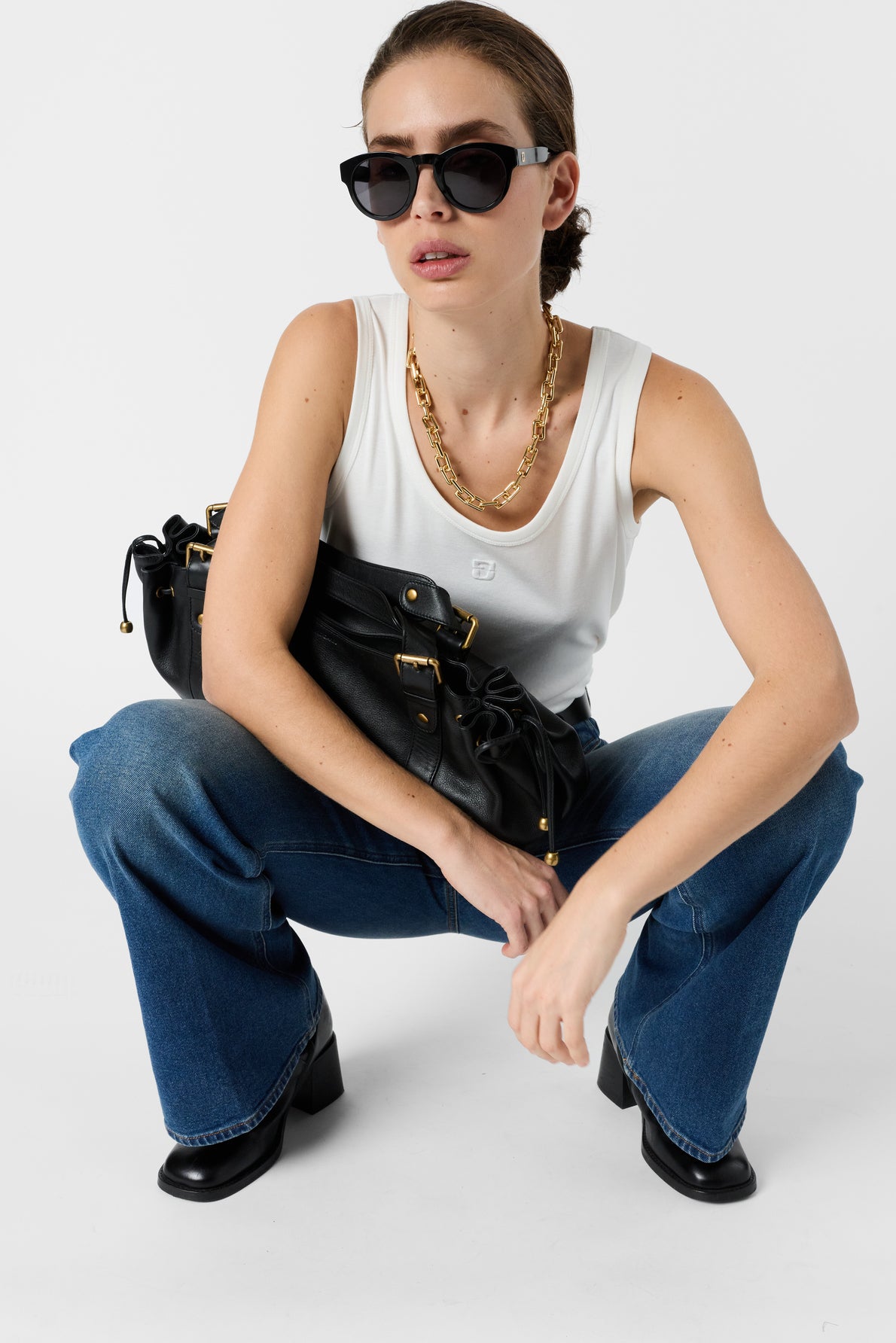 Women's Sleeveless Tank Top Round-Neck 100% Cotton - White