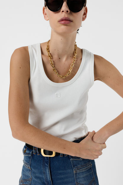 Women's Sleeveless Tank Top Round-Neck 100% Cotton - White