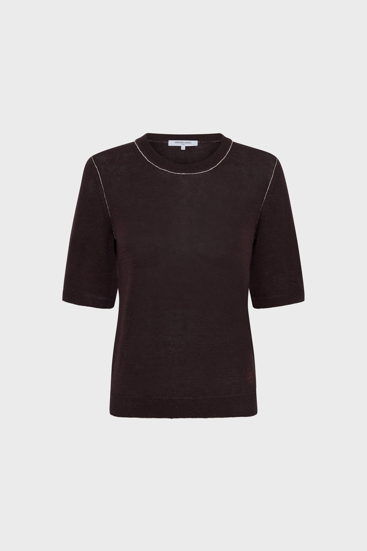 Women's Round-Neck Short-Sleeve Pullover Linen Blend - Brown