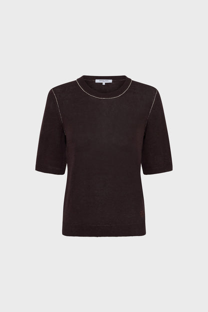 Women's Round-Neck Short-Sleeve Pullover Linen Blend - Brown