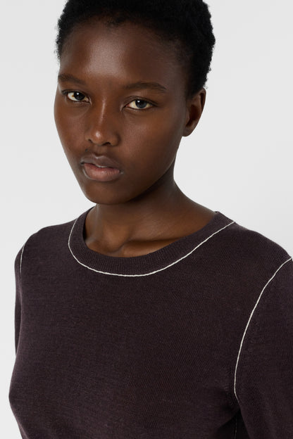 Women's Round-Neck Short-Sleeve Pullover Linen Blend - Brown