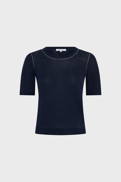 Women Knitted Pullover Vest Linen Blend Knit - Navy