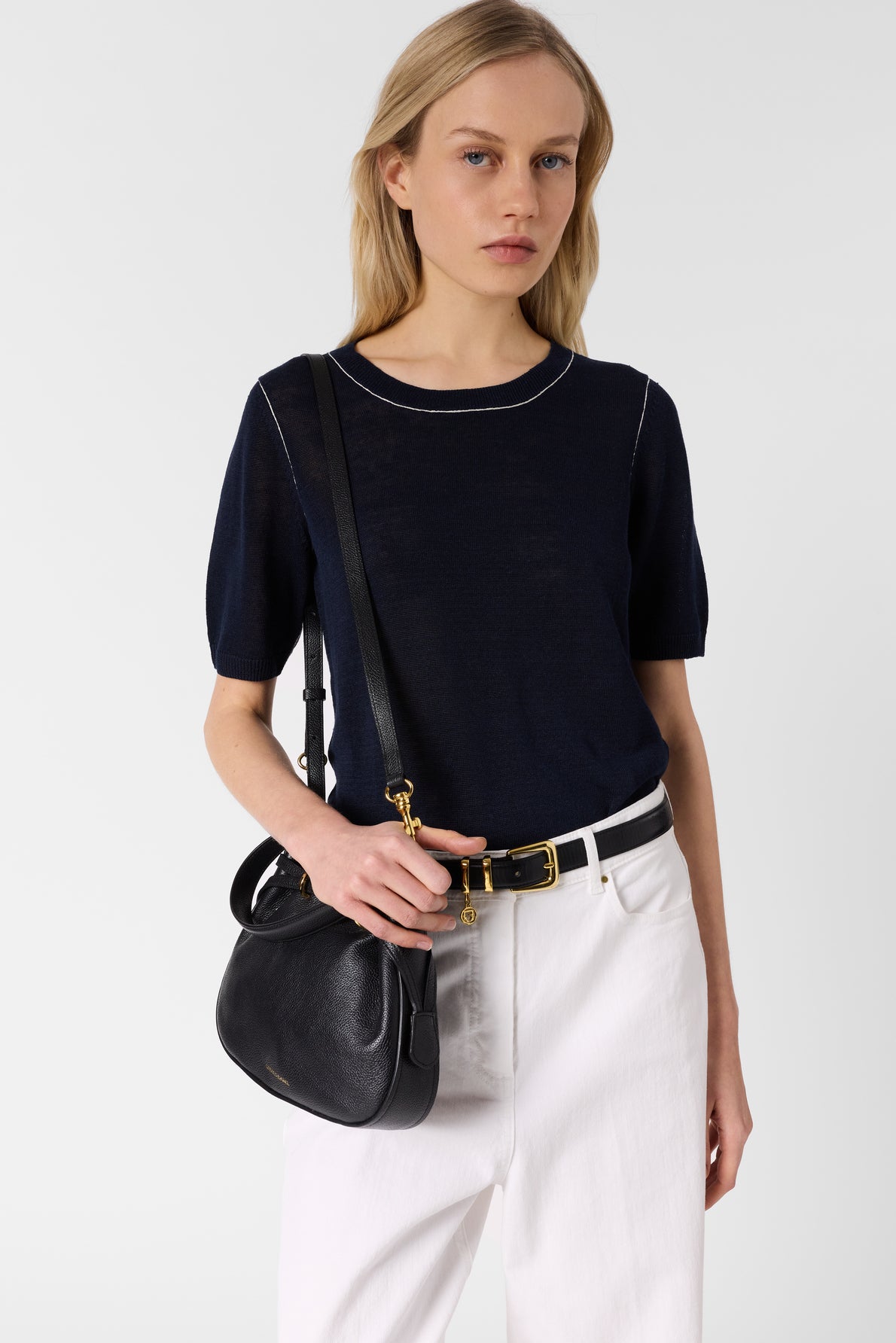 Women Knitted Pullover Vest Linen Blend Knit - Navy