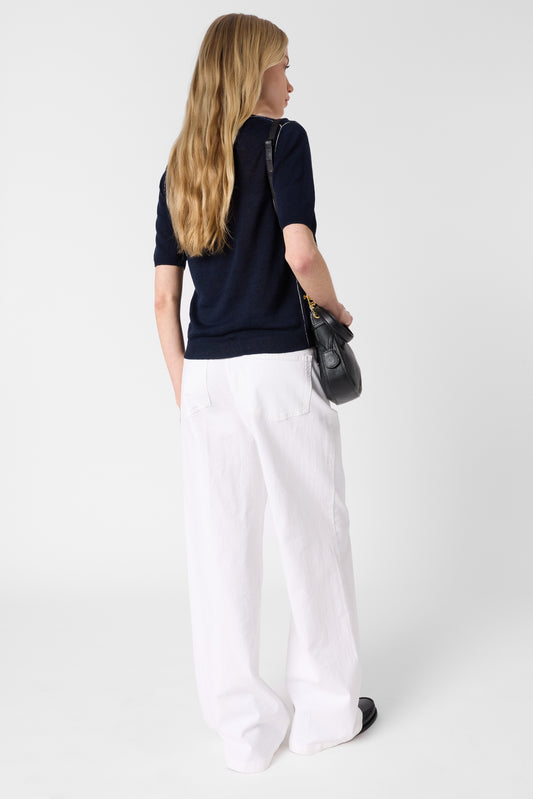 Women Knitted Pullover Vest Linen Blend Knit - Navy