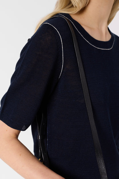 Women Knitted Pullover Vest Linen Blend Knit - Navy