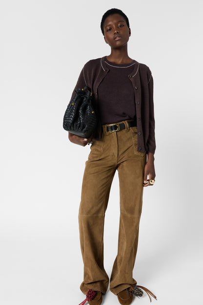 Women's Buttoned Cardigan Linen Blend Knit - Brown