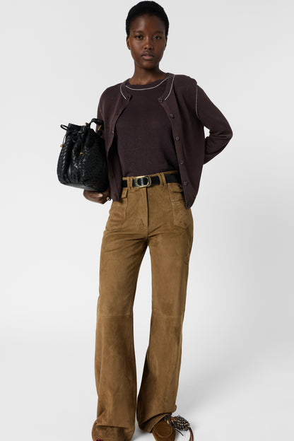 Women's Buttoned Cardigan Linen Blend Knit - Brown