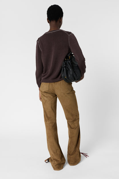 Women's Buttoned Cardigan Linen Blend Knit - Brown