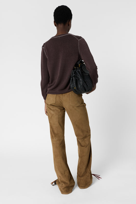 Women's Buttoned Cardigan Linen Blend Knit - Brown