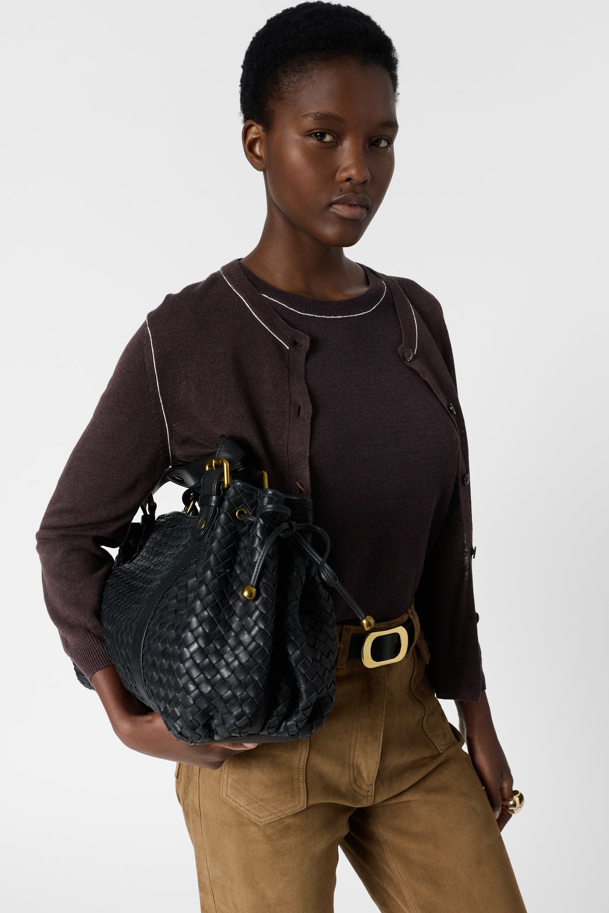 Women's Buttoned Cardigan Linen Blend Knit - Brown