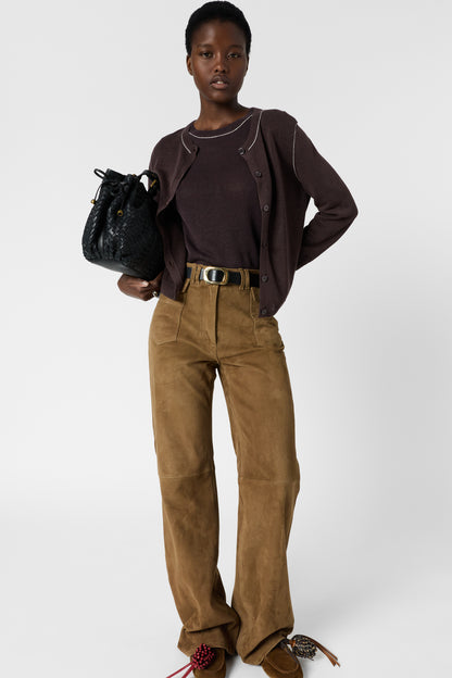 Women's Buttoned Cardigan Linen Blend Knit - Brown