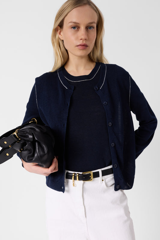 Women's Cozy Knit Pullover Vest Linen Blend - Navy