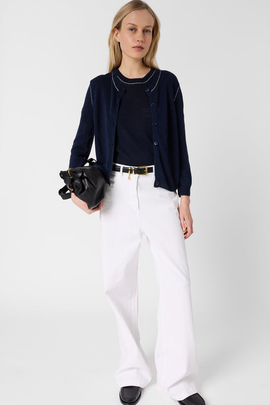 Women's Cozy Knit Pullover Vest Linen Blend - Navy