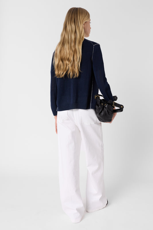 Women's Cozy Knit Pullover Vest Linen Blend - Navy