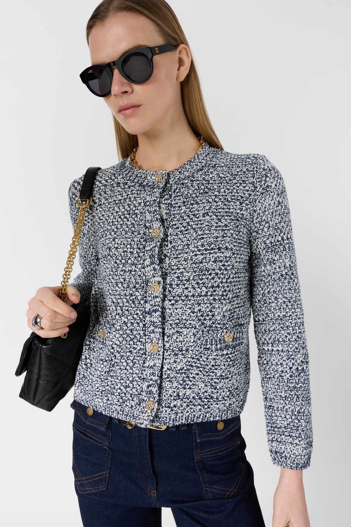 Women's Cardigan Knit Sweater 100% Cotton -  Blue Navy