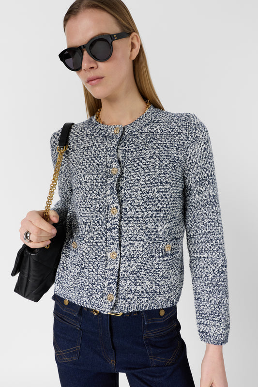 Women's Cardigan Knit Sweater 100% Cotton -  Blue Navy