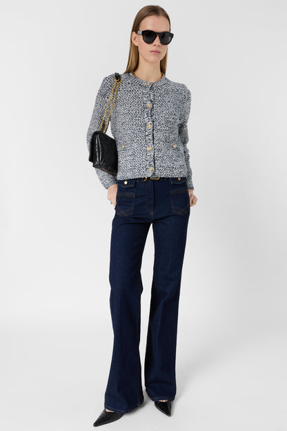 Women's Cardigan Knit Sweater 100% Cotton -  Blue Navy