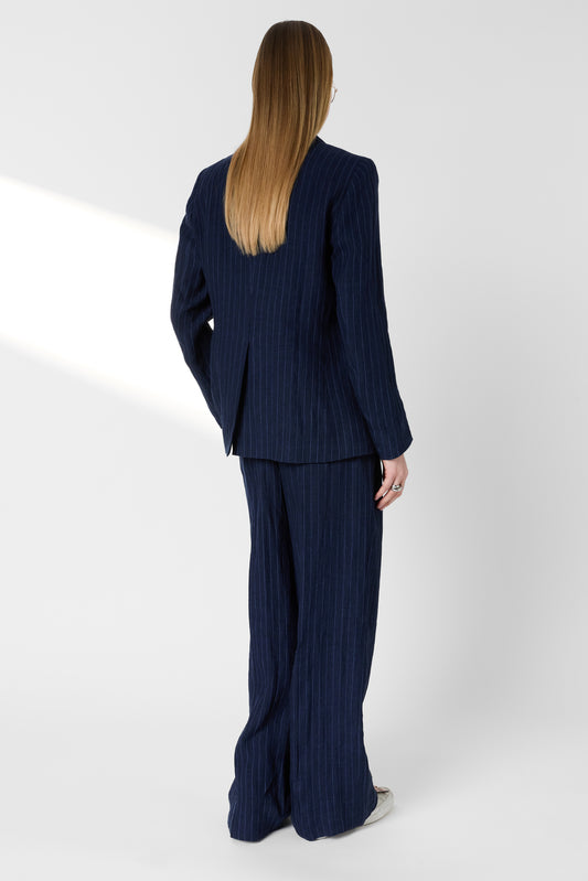 Women's Casual Jacket Mid Length Relaxed Fit Linen - Navy