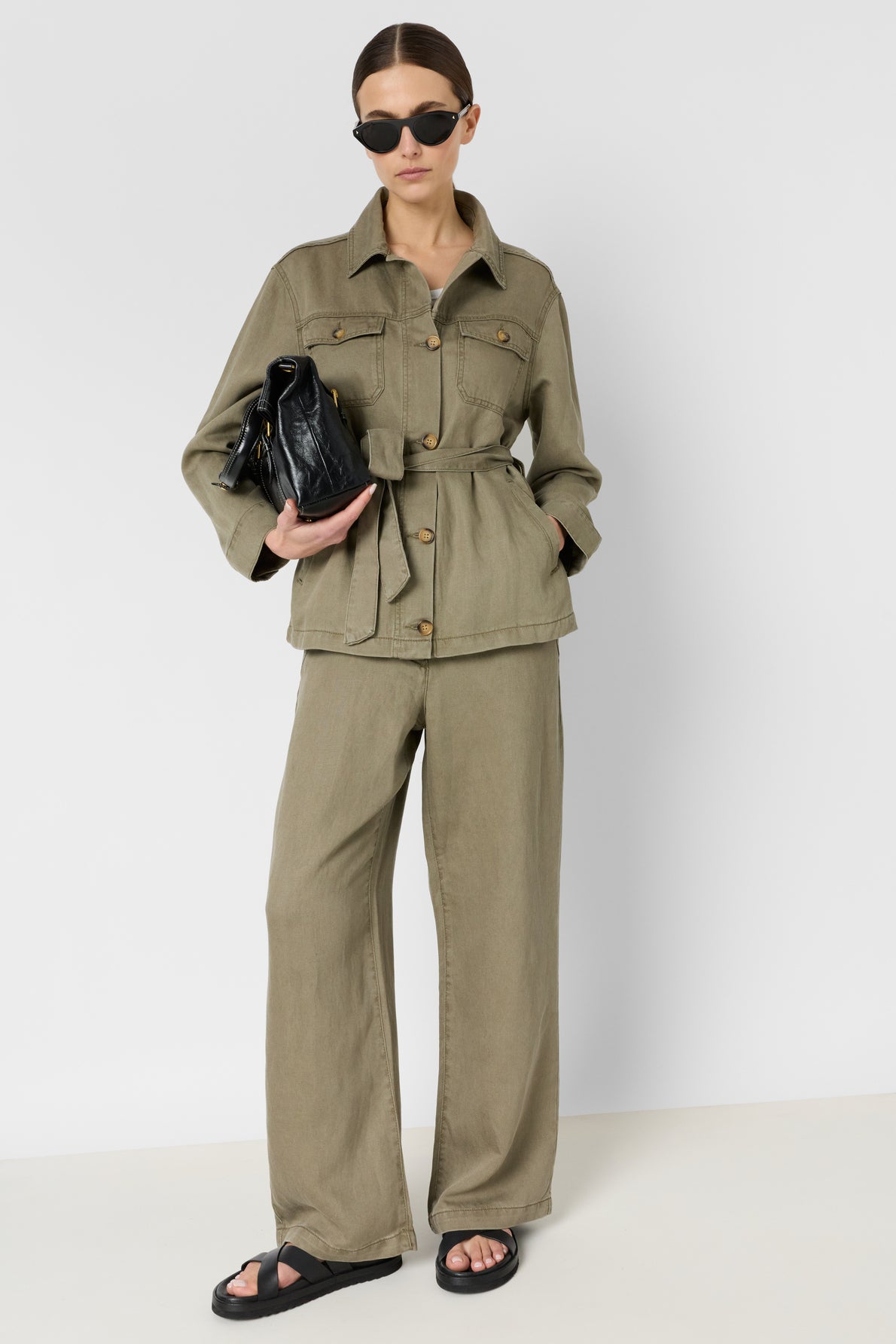 Women Safari Jacket Lyocell-Linen Blend - Khaki-Green