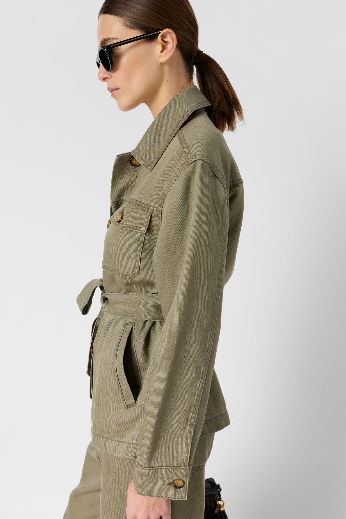 Women Safari Jacket Lyocell-Linen Blend - Khaki-Green