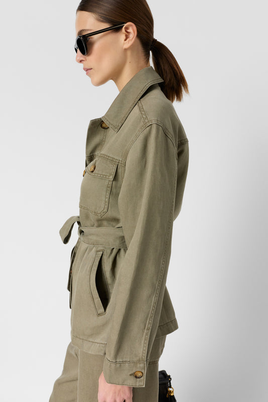 Women Safari Jacket Lyocell-Linen Blend - Khaki-Green