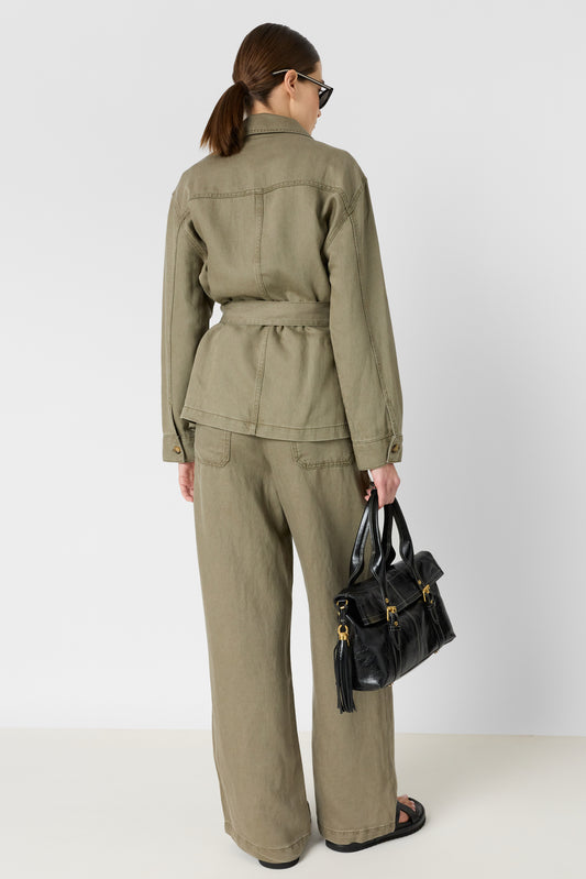 Women Safari Jacket Lyocell-Linen Blend - Khaki-Green