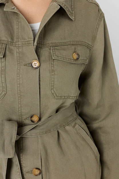 Women Safari Jacket Lyocell-Linen Blend - Khaki-Green