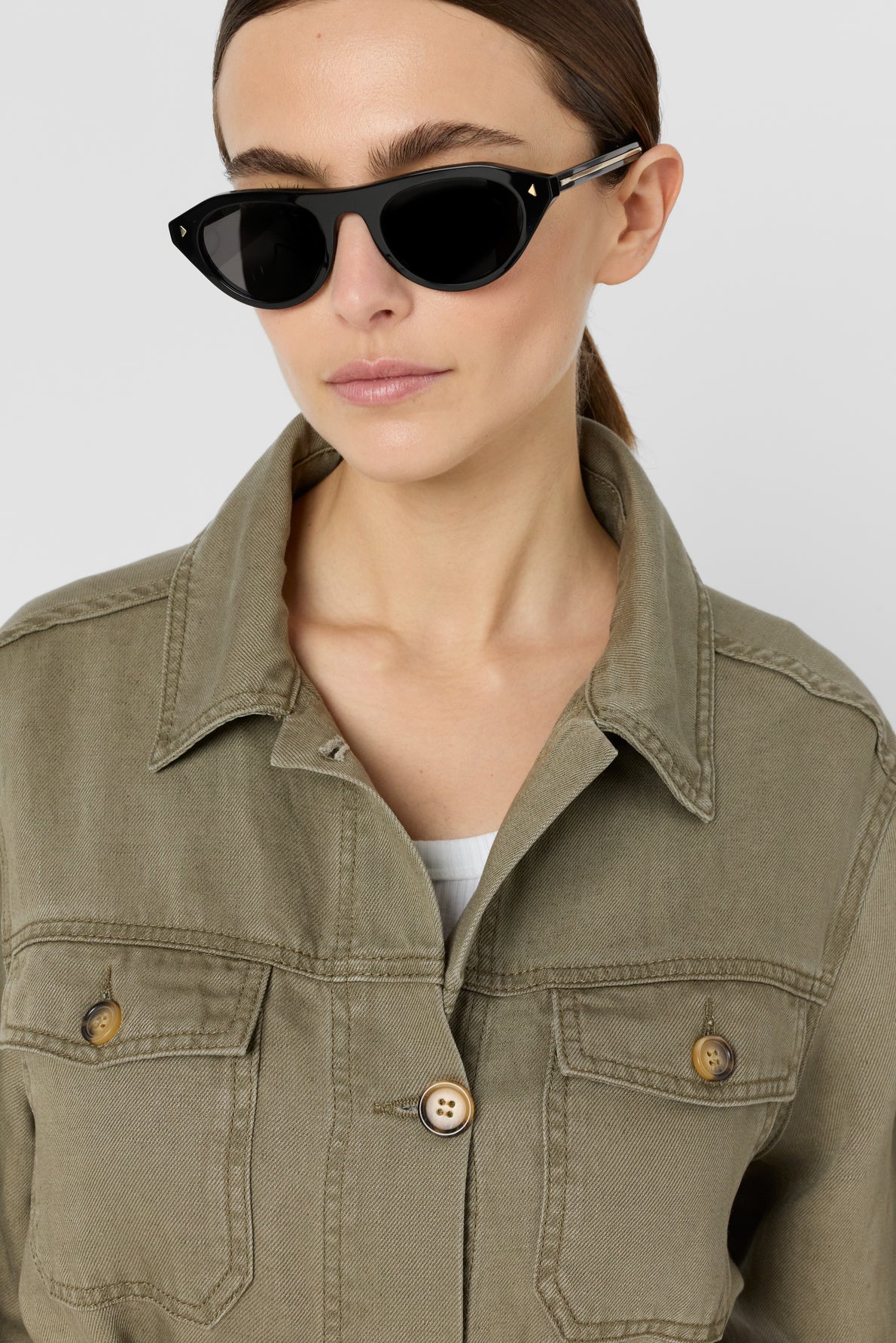 Women Safari Jacket Lyocell-Linen Blend - Khaki-Green