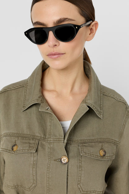 Women Safari Jacket Lyocell-Linen Blend - Khaki-Green