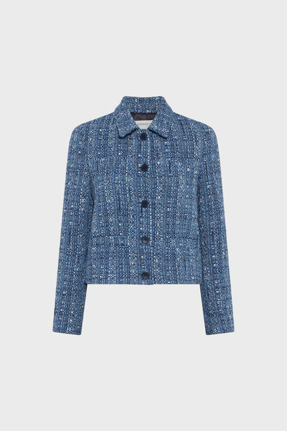 Women Jacket Wool Tweed With Silver Lurex - Indigo
