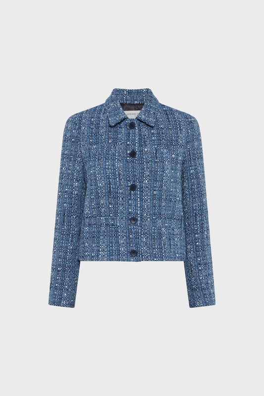 Women Jacket Wool Tweed With Silver Lurex - Indigo