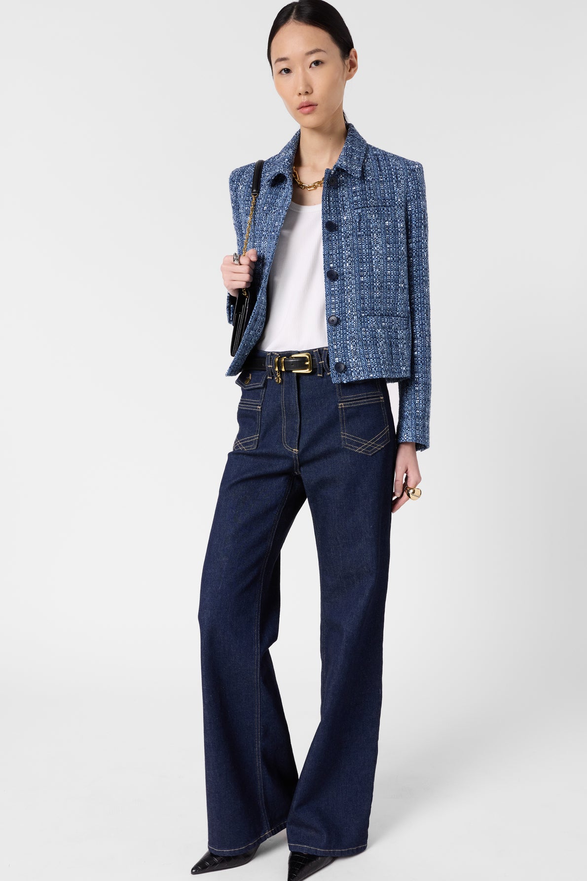 Women Jacket Wool Tweed With Silver Lurex - Indigo