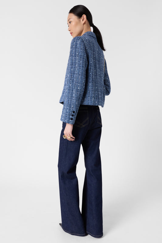 Women Jacket Wool Tweed With Silver Lurex - Indigo