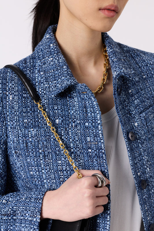 Women Jacket Wool Tweed With Silver Lurex - Indigo