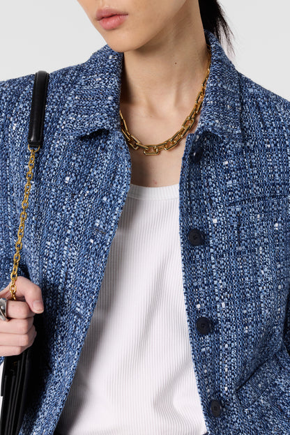 Women Jacket Wool Tweed With Silver Lurex - Indigo