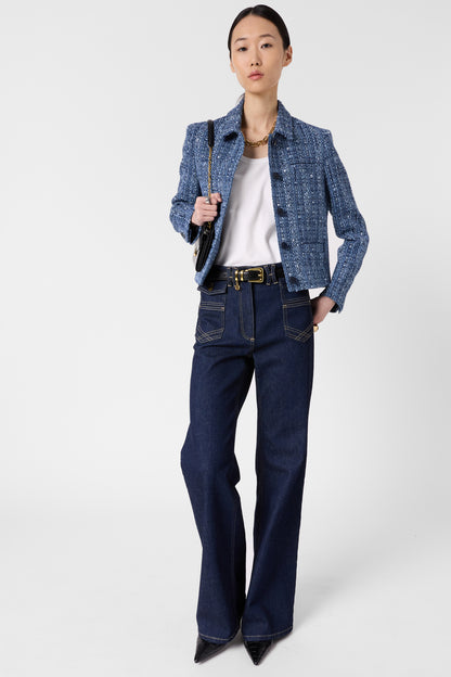 Women Jacket Wool Tweed With Silver Lurex - Indigo
