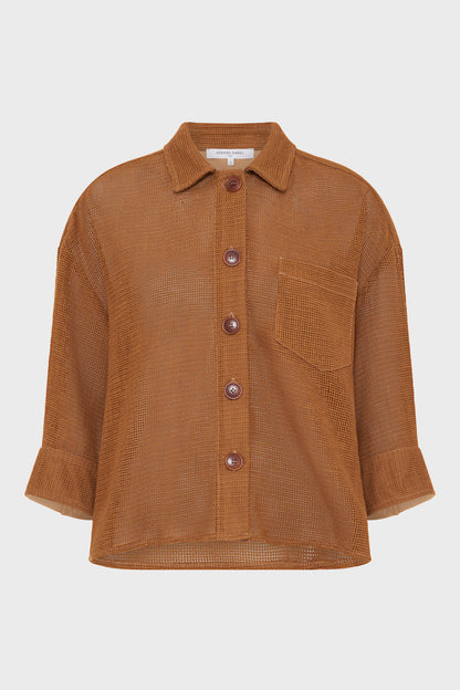 Women's Overshirt Cotton-Linen Blend Openwork - Camel Caramel